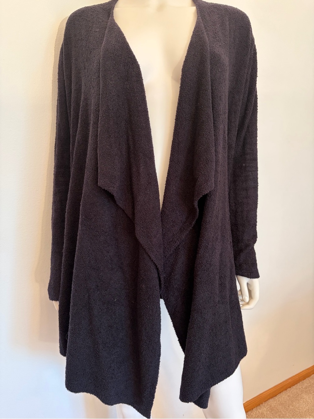 #892 Barefoot Dreams Cozy, Super Soft Open-Front Draped Cardigan - Black